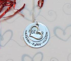 MOTHERS HEART -Hand stamped Necklace - Mothers Necklace-Personalized Jewelry- present gift box
