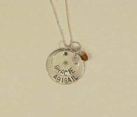 MOTHERS Necklace - DANDELION Hand stamped Necklace - Stacked Mommy Necklace- GIft box included